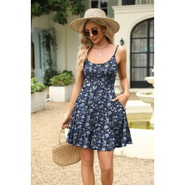 HOTOUCH Women's Summer Casual Sleeveless Crewneck Split Dress Beach Cover Up Cami Dresses with Pocket