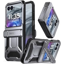 For Moto Razr 2024 Case Poetic with Kickstand Shockproof Cover Gun Metal