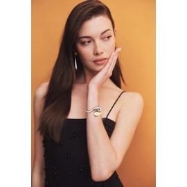 INNERDIVA Two Tone Cuff Bangle Bracelets for Women Teardrop Bracelets Chunky Waterdrop Bracelets