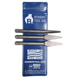 Bowers Tool Co. 3pc 5/32 Diamond 1/4in Cape and Round Chisel Set w Pouch MADE IN USA