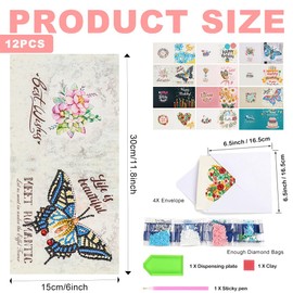 Satiskid 12 Pack DIY Diamond Painting Greeting Cards Set: 5D Rhinestone Birthday, Thank You and Hello Greeting Cards with Diamond Painting Tools and Envelopes, Craft Kits for Kids Adults