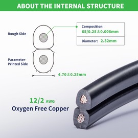 Varmtalys 12/2 Low Voltage Landscape Lighting Wire, 12AWG 2-Conductor 100, Feet Copper Electrical Wire, PVC Wire for Low Voltage LED Light (UL Listed)