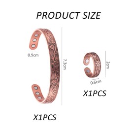 NYGGTYK 1 Piece Plum Blossom Magnetic Bracelet, 1 Piece Plum Blossom Ring, Copper Bracelet, Anti-Static Bracelet, Copper Band, Adjustable, Women's Copper Bracelet, Fashion Retro Accessory