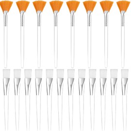 Juego de 20 brochas de máscara para abanico, brochas faciales, herramientas de ventilador suave para herramientas cosméticas, incluye 8 cabezales en forma de abanico y 12 cepillos de cabeza plana