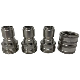 MTM Hydro Pressure Washer Garden Hose Adapters Kit - 4 Piece 3/4" Stainless Steel Set of High Pressure Quick Connect Couplings and Connectors - Perfect for Home Pressure Washers and Car Detailers