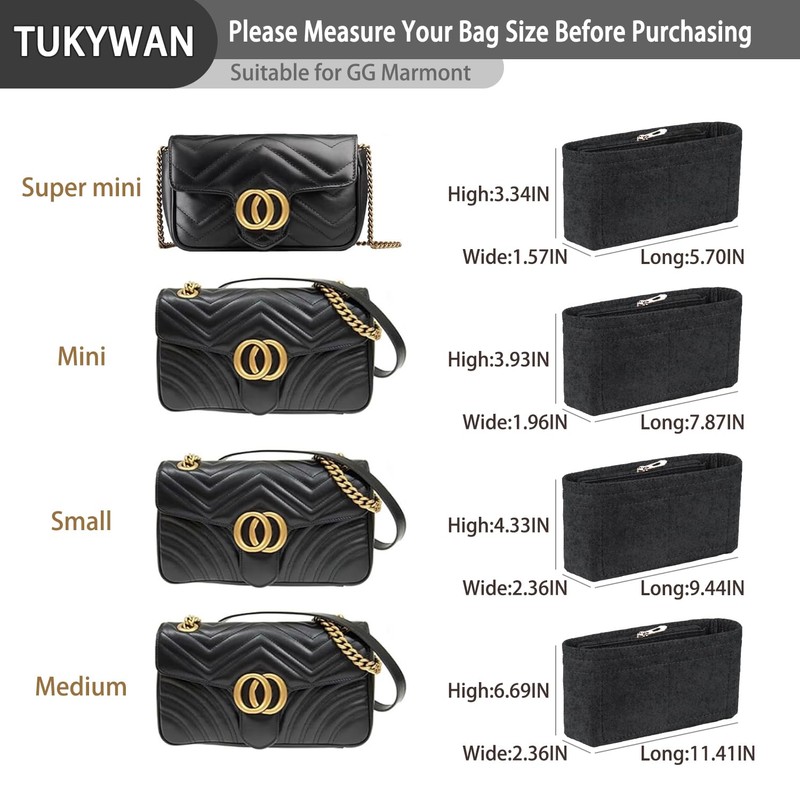 TUKYWAN Purse Organizer Insert with Zipper for GG Marmont Insert