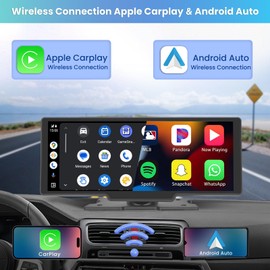 Hikity Portable Wireless Carplay roid Auto 10.26'' Car Play Screen for Car 1080p Backup Camera Dash Mount Support Airplay roid Cast Bluetooth Navigation FM Transmitter 64G TF Card