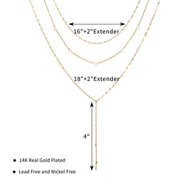 Y-Necklace for Women,14k Gold Plated Y-Shaped Pendant Necklace Trendy Layered Beaded Chain Drop Necklaces Dainty Long Necklace Jewelry Gifts for Her