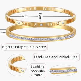 Gold Bracelets for Women - 2 Pcs 14K Gold Plated Friendship Bangles Cubic Zirconia Love Stack Bracelets Fashion Jewelry for Women Men Unisex Gift, Mother’s Day Wedding Party Pulseras Para Mujer (GOLD)
