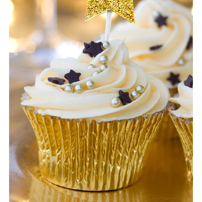 Anniversary House Gold Foil Cupcake Cases for Baking, Baking Cups