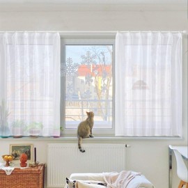 Topfinel Lace Curtain, Stylish, Solid Color, Set of 2, Width 39.4 x Length 51.2 inches (100 x 130 cm), Scandinavian, UV Protection, Energy Saving, Thermal Insulation