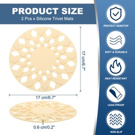 uxcell Set of 2 Silicone Trivet Mats, 6.7" Round Trivets for Hot Pots and Pans Multi-Purpose Heat Resistant Non-Slip Trivet Holders Pads for Kitchen Countertops Outdoor Table, Beige