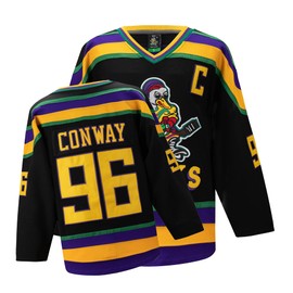 Mighty Ducks Jersey Movie Ice Hockey Jersey S-XXL Charlie Conway #96 with Adult Size, 90S Hip Hop Clothing for Party Black(X-Large)