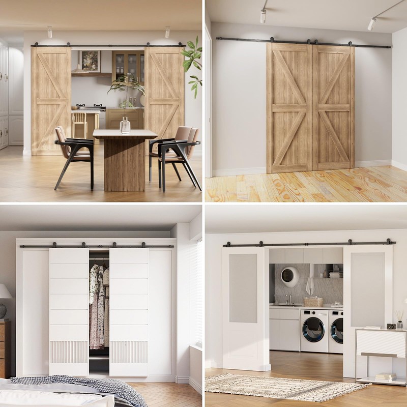 CCJH 6FT Sliding Track Double Barn Door Hardware Kit,Heavy Duty,T-Shaped