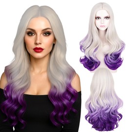 FILMIA Long Wavy Purple Wig for Women Mermaid Sea Witch Cosplay Costume Anime Wig Silver to Purple Heat Resistant Synthetic Fiber for Halloween Party