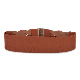 BlackButterfly Wide Waspie Elastic Vintage Braided Vertical Clasp Buckle Cinch Waist Belt (Light Brown, XXL)