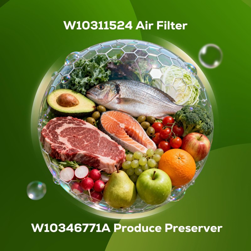 Funmit W10311524 Air Filter (4 Pack) & W10346771A Freshflow Produce