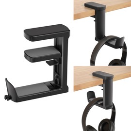 Ahonnpely Headphone Hook - Adjustable Clamp-on Headphone Holder, Under Desk Gaming Headset Holder Mount Hook with Rotating Clamp