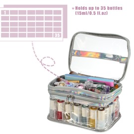 VOCOSTE Nail Polish Bag, Nail Polish Carrying Case Holds 35 Bottles, Nail Art Set Organizer, Travel Storage Bag for Nail Polish, Silver Tone