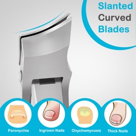 Toenail Clippers for Seniors Thick Nails, Angled Head Ingrown Toe Nail Clippers with Slanted Curved Blade, No Splash Nail Clippers for Men & Women Fingernail, Professional German Nail Cutter Wide Jaw