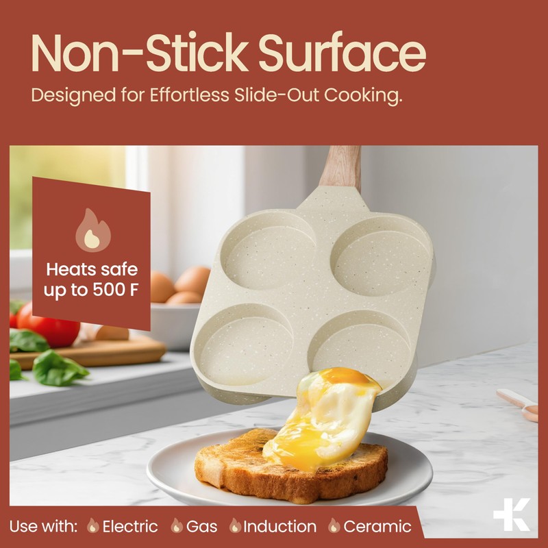 4-Cup Nonstick Frying Egg Pan White Marble, Granite Pancake Pan,