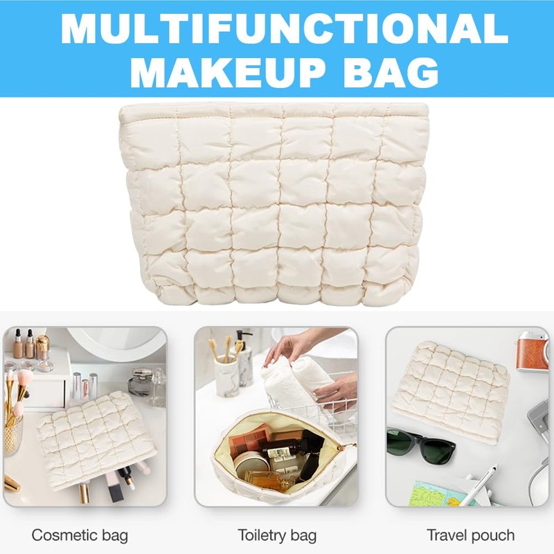 Makeup Bag for Women,Large Quilted Cosmetic Organizer Pouch Cute Make