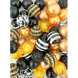 Unbranded 50 Qty 20mm Golden/Black Theme Set Mixed Acrylic Beads, Bubblegum Beads #135