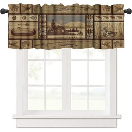 JanJCurt - Cenefa de ciervo de cabina rústica con paisaje natural, casa de lago, campo, retro, pesca, granja, estampado de bosque, cortina corta opaca para ventana, para recámara, sala de estar, café,