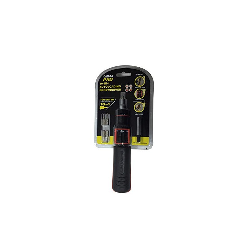 OMEGA PRO 83025 10-in-1 Auto Loading Ratcheting Screwdriver, 1 Pack