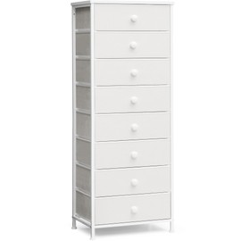 Crestlive Products Tall Dresser, 8-Drawer Fabirc Storage Tower, Chests of Drawers - Vertical Organizer Unit for Bedroom, Hallway, Entryway, Nursery, Closets - Steel Frame, Wood Top & Handles (White)