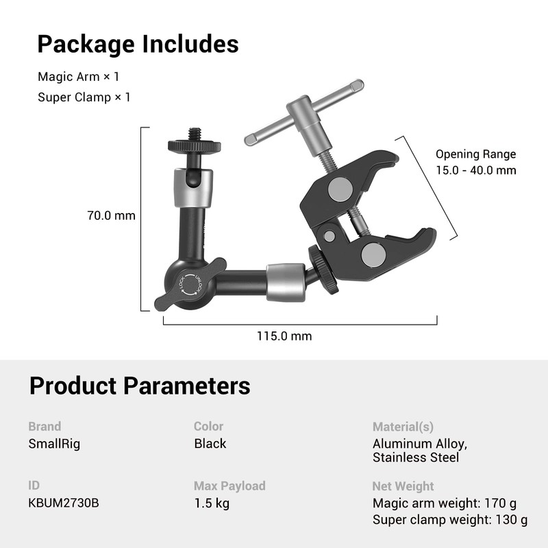 SMALLRIG 5 Inch Magic Arm with Super Clamp Large Crab