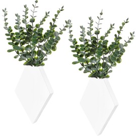 Chunful 2 Pcs Wooden Wall Planter Decor Hanging Fake Plants Greenery Flowers Holder Vase Boxes for Wall Farmhouse Bohemian Living Room Bedroom Kitchen Office Indoor Decoration (White)