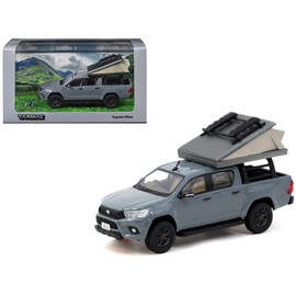 DCD for Toyota Hilux Pickup Truck RHD 1/64 Diecast Model Car Road64 Series-Gray Camping Equipment with Rooftop Tent