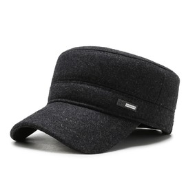 Men's Winter Warm Wool Woolen Tweed Peaked Baseball Cap Hat with Fold Earmuffs Warmer, S-Grey, M