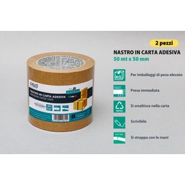 Fabo Pack of 2 Havana Paper Wrapping Ribbons 50 m x 50 mm Tear with Hands Writeable Glazed in Paper Ideal for Packaging and Moving Made in Italy