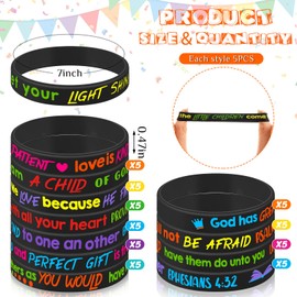 Gueevin 60 Pcs Bible Verse Bracelets for Kids Christian Scripture Bracelets Jesus Wristbands Religious Motivational Rubber Bracelets Jesus Bracelet Religious Party Favors Christian Gifts (Black)