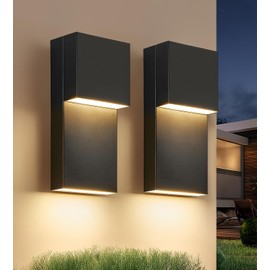 tewei Modern LED Outdoor Wall Sconce 20W Exterior Lighting Fixtures, Black Outside Lights for House Integrated LED Outdoor Wall Mount Lights for Front Porch Garage, Warm White 3000K, 1 Pack