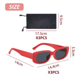 HDGSAFD 3 Glasses and 3 Glasses Pockets, Vintage Glasses, Rectangular Sunglasses, Outdoor Items, Clothing Accessories, red