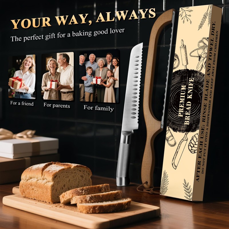 SeLucky 2 Pack Sourdough Bread Knife for Homemade Bread, Serrated
