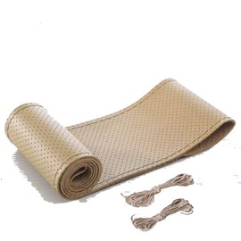 Universal Ultra-fine Fiber Leather car Hand Sewn Steering Wheel Cover, DIY Sewing, Breathable and Non Slip, Universal Type-Beige