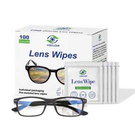 VisClear Lens Wipes for Eyeglasses, 100 counts, Extra Moist Individually Wrapped Eyeglass Cleaner Wipes, Safe from Scratches and Streak, Glass Wipes for Eyeglasses, Camera Lens & Electronic Screens