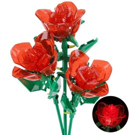 DAYWELL Bloques de Construcción de Flores, Decoración del Hogar de Bricolaje, Regalos de Cumpleaños para Mujer Mamá, Aniversario,Navidad, Día de San Valentín, Día de la Madre (Rojo 126 Piezas)