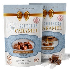 Southern Caramel Gourmet Caramel Bundle, Smooth Bourbon & Sea Salted Caramels, Rich, Buttery & Handcrafted, Small Batch, Gluten Free, No Corn Syrup, Individually Wrapped Gift Ready, 4 oz (Pack of 2)