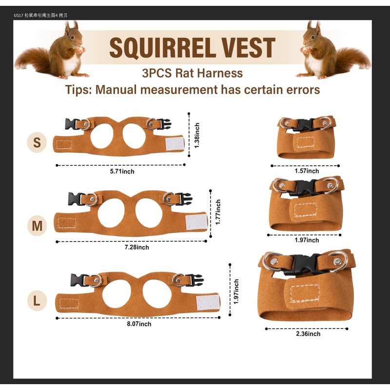 Swirge 3Pcs Rat Harness and Leash, Small Animal Training Walking