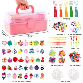 INSCRAFT 17500+ Rubber Loom Bands with 3 Layer Rose Pink Container, 28 Colors, 600 S-Clips, 352 Beads, 40 Cartoon Pendant, Bracelet Making Refill Kit for Kids