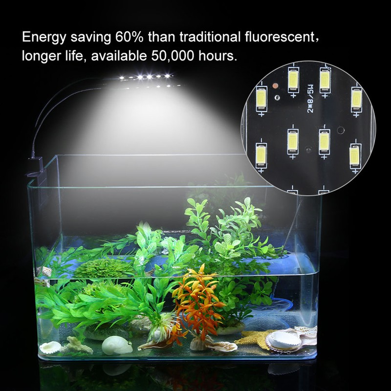 Waterproof Clip on Lamp Slim LED Aquarium Light Plants Grow