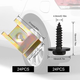 Adiwo Screw and Nut Clip Kit, 24-Set Fixed Auto Car Body Fender Screws Fixing Bolts, Metal U-Shaped Fastening Clamps, Car Body Undertray Fender Screw for Car Wheel Arch Cover Undertray Fender