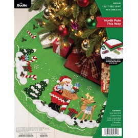 FolkArt, North Pole This Way, Bucilla Felt Applique 43" Tree Skirt Kit, Perfect for DIY Arts and Crafts, 89744E
