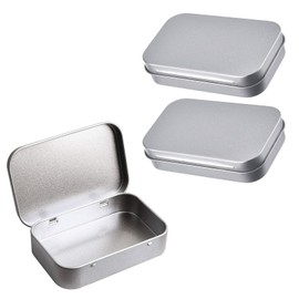 LIAMGUS 3 Pcs Rectangular Tin Can, Metal Rectangular Empty Hinged Tins Box Containers, Tins Container, Small Square household Metal Tins Container, for DIY Use,Home Organizer(Silver)
