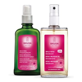 Weleda Wild Rose Body Oil and Deodorant Duo, 3.4 Fluid Ounce (Pack of 2), Plant Rich Skin Pampering Set with Wild Rose Oil